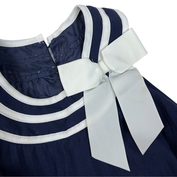 Bonnie Jean Girls Navy & White Sailor Dress With Bow Sleeveless Button Size 10 - Picture 3 of 5